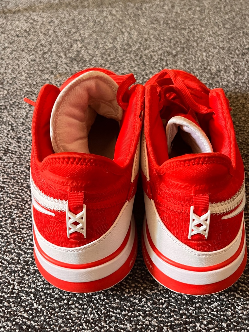 Nike Red and White LeBron zoom basketball shoes